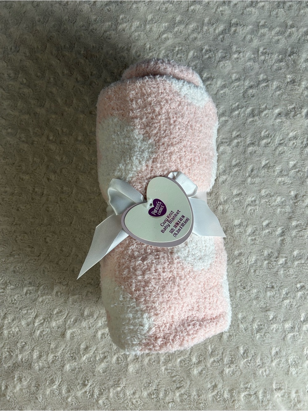 Parent's Choice Pink White Hearts Baby Blanket Chenille Cozy Knit Soft Lovey